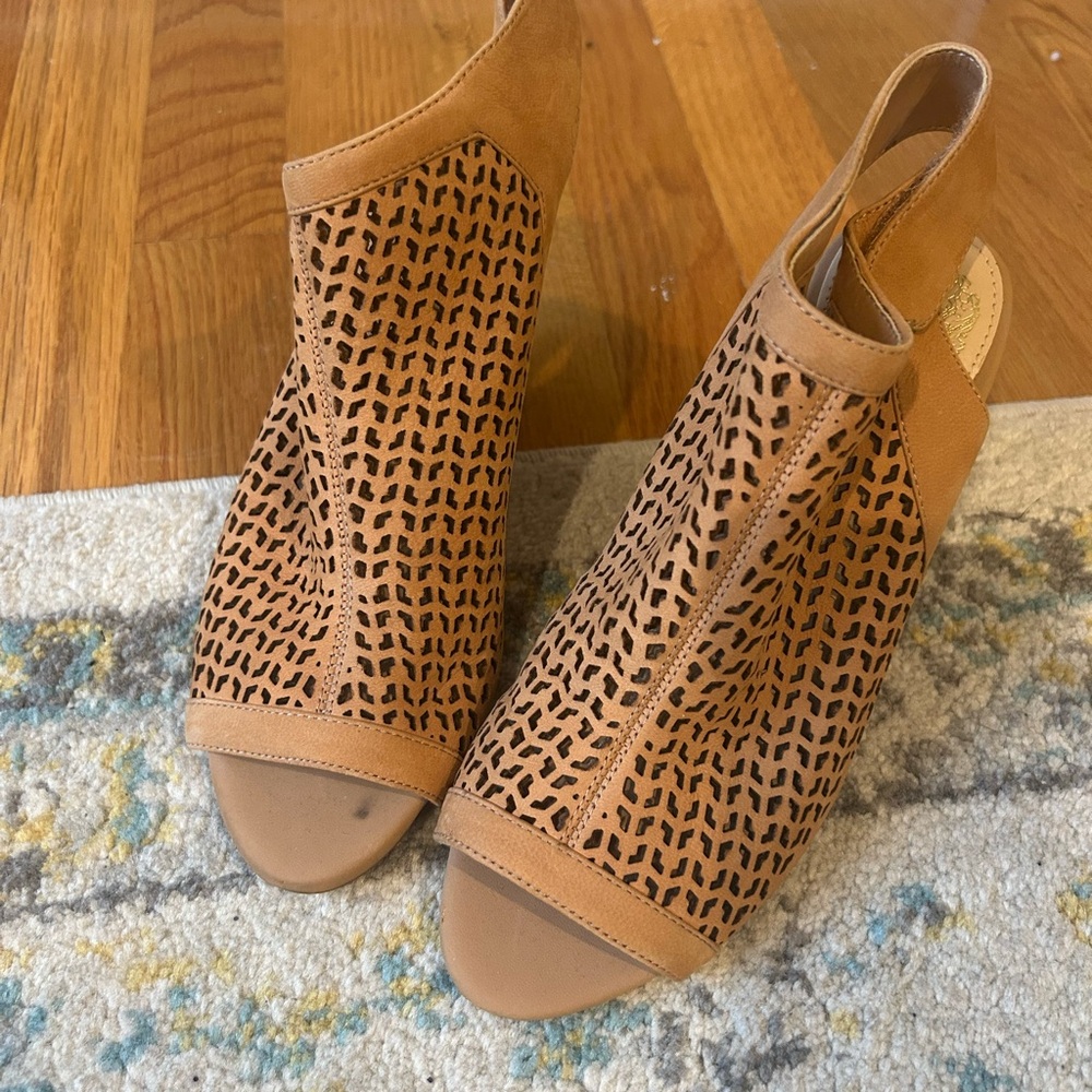 Vince Camuto Tan Peep-Toe Ankle Booties